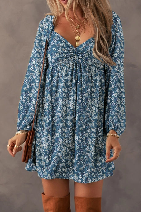 floral print drawstring ruched dress Magic Moment Ruched Drawstring Mini Dress Rose Print Purple