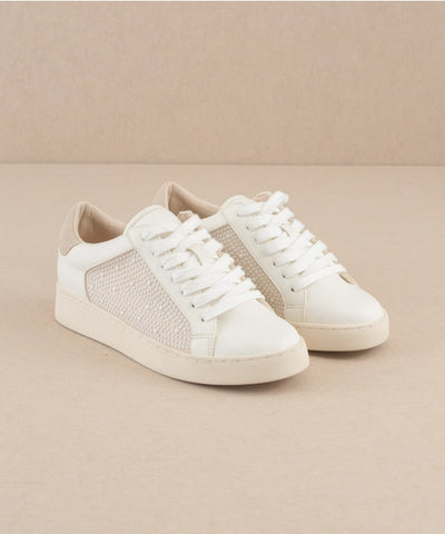 Berne White | Pearl Studded Paneled Sneaker