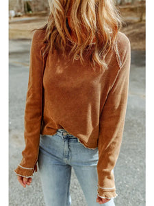 Textured Round Neck Long Sleeve Top