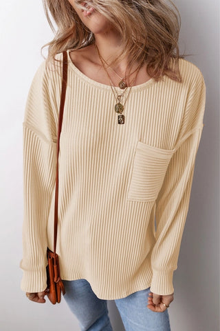 Corded Drop Shoulder Long Sleeved Top