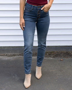 Button Fly Repurposed Slim Straight Leg Denim