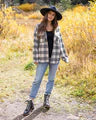 Grace & Lace Flannel Plaid Shacket Black/Ivory