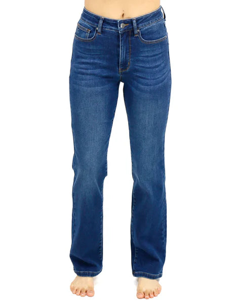 Fleece Straight Leg Jeans In Dark Mid-Wash