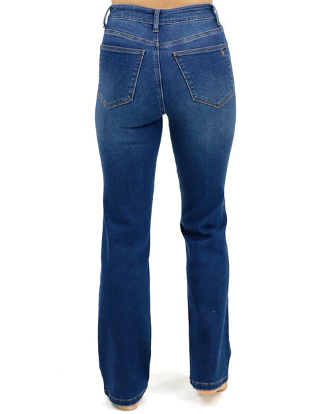 Fleece Straight Leg Jeans In Dark Mid-Wash