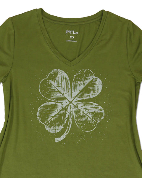 Four Leaf Clover VIP Favorite Perfect V-Neck Graphic Tee | St. Patrick’s Day Graphic Tee