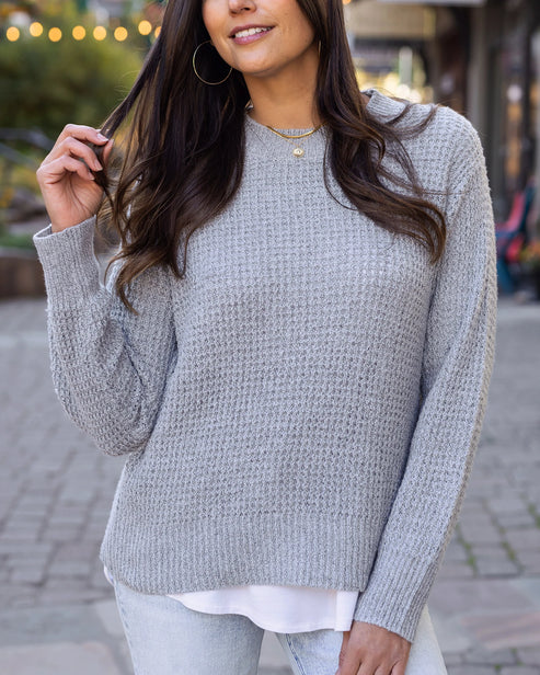 Heathered Waffle Knit Sweater