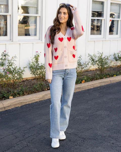 Knit Heart Cardigan in Hearts