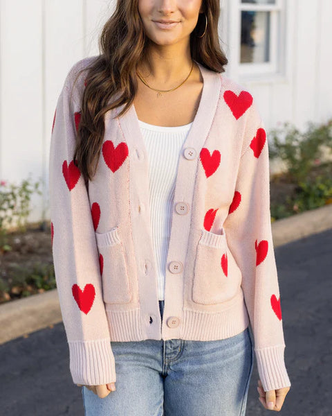 Knit Heart Cardigan in Hearts