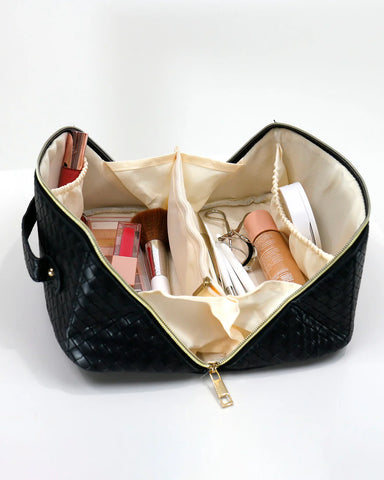 Make Up Bag in Ivory, Black, Pink and Purple