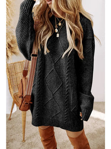 Cable Knit Drop Shoulder Loose Fit Sweater Dress