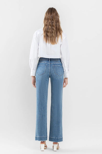 High Rise Trouser Hem Wide Leg Jeans