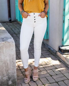 Soft White Button Fly Ankle Length Jeggings