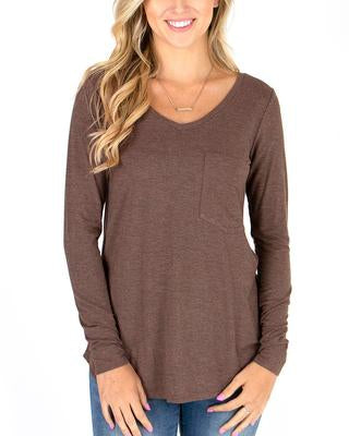 long sleeve perfect pocket tee in solids