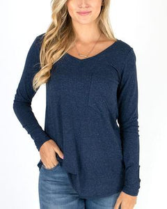long sleeve perfect pocket tee in solids