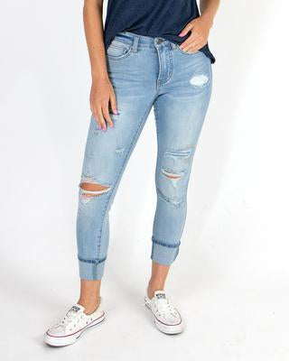 Large Cuff Distressed Waist Shaper Jeggings